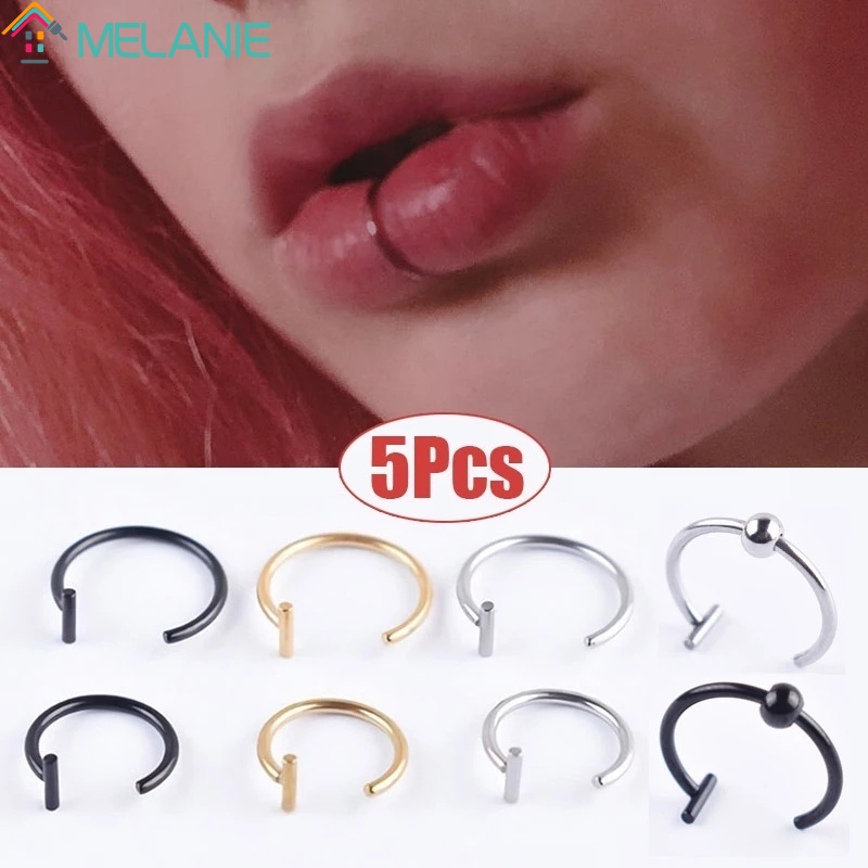Bộ 5 vòng khuyên môi hình chữ U bằng thép titan sành điệu