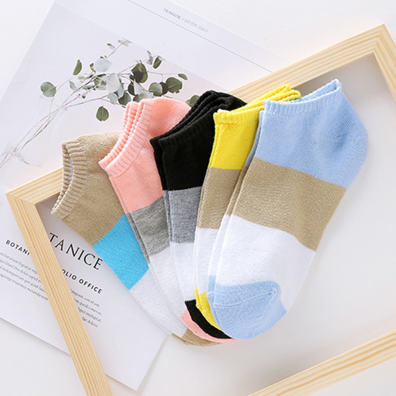 IELGY Đôi vớ cotton cổ thấp kiểu sọc độc đáo thời trang cho nữ