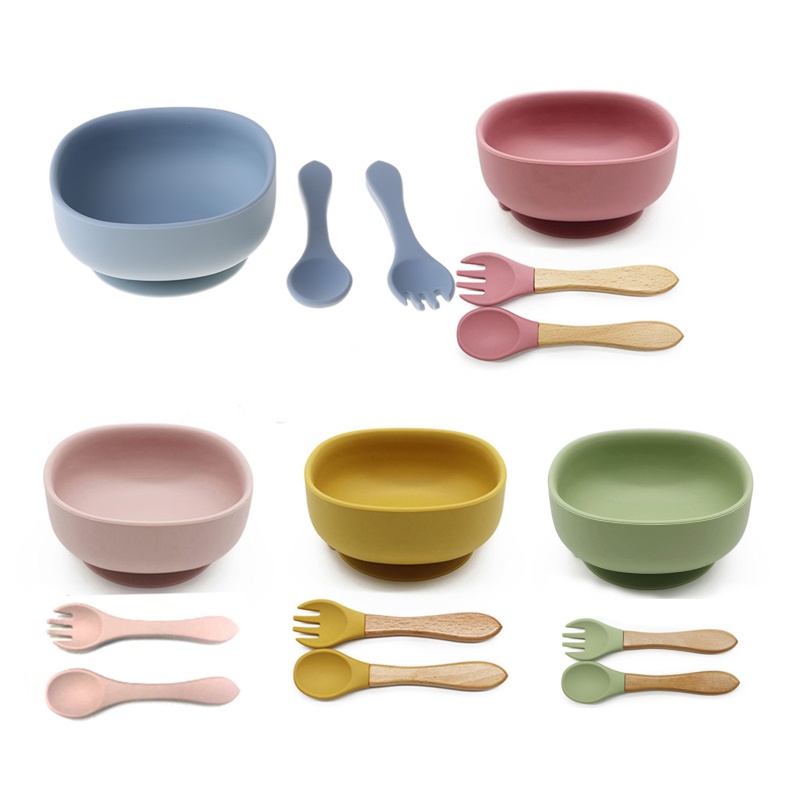 Bộ Tô Muỗng Nĩa Ăn Chia Ngăn Bằng Silicone Không BPA Dành Cho Trẻ Sơ Sinh