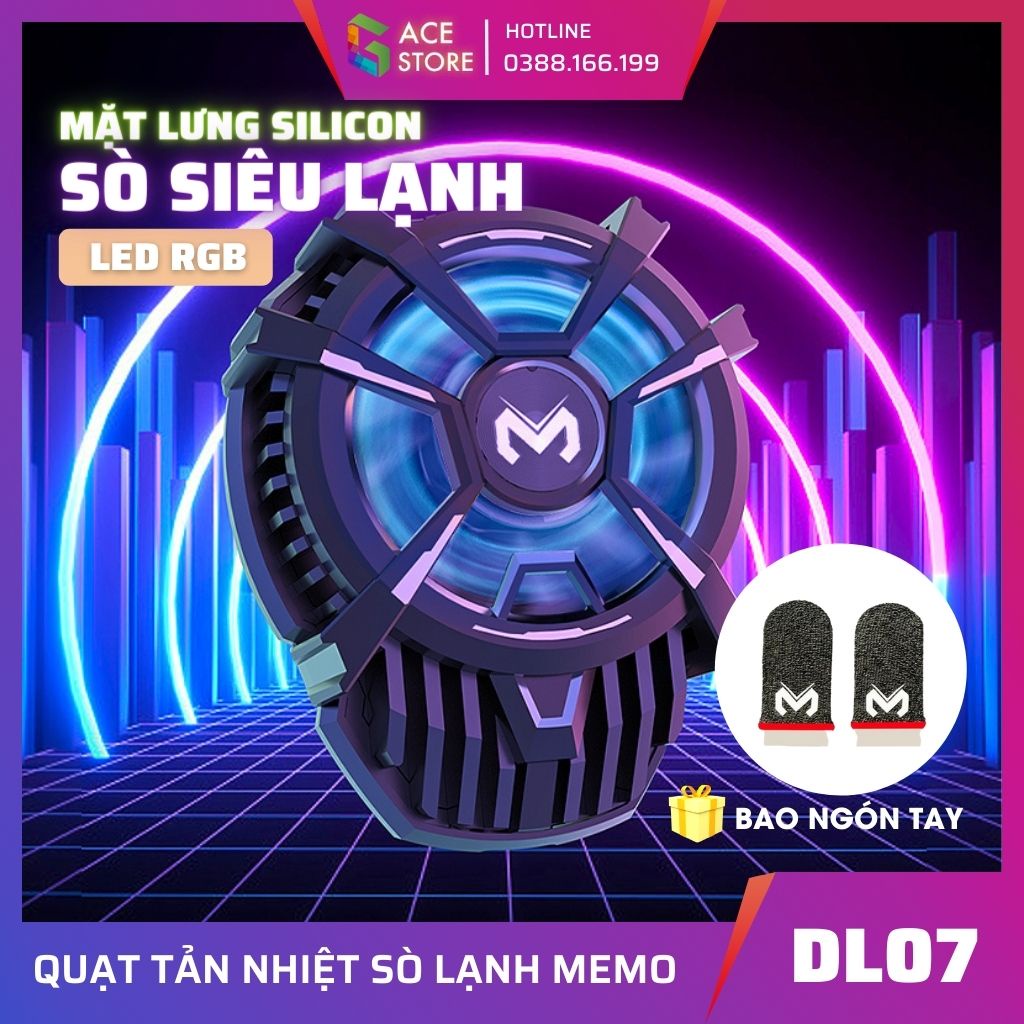 MEMO DL07 | Quạt tản nhiệt sò lạnh cho điện thoại, Màn hình LED hiển thị nhiệt độ, LED RGB, Tặng kèm bao tay chơi game