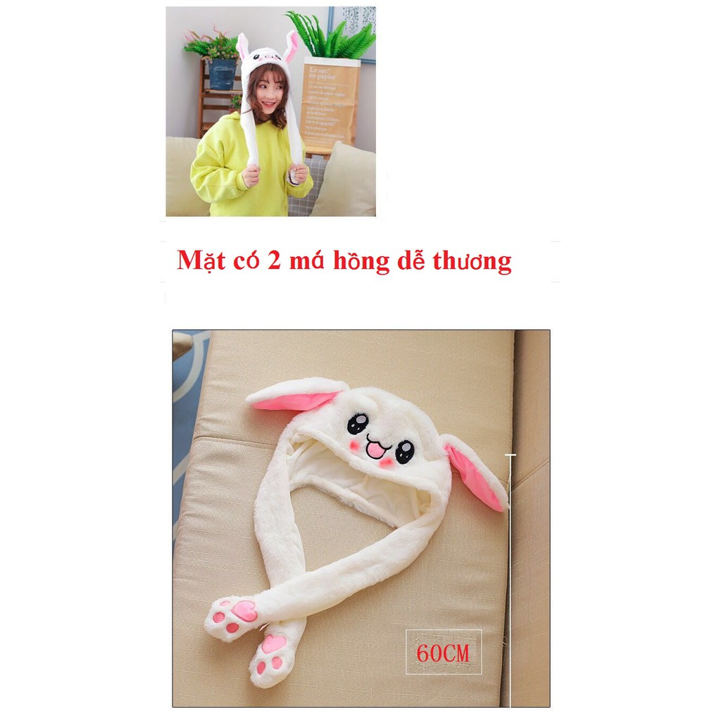 Nón tai thỏ giật mũ tai thỏ giật cử động 2 tai