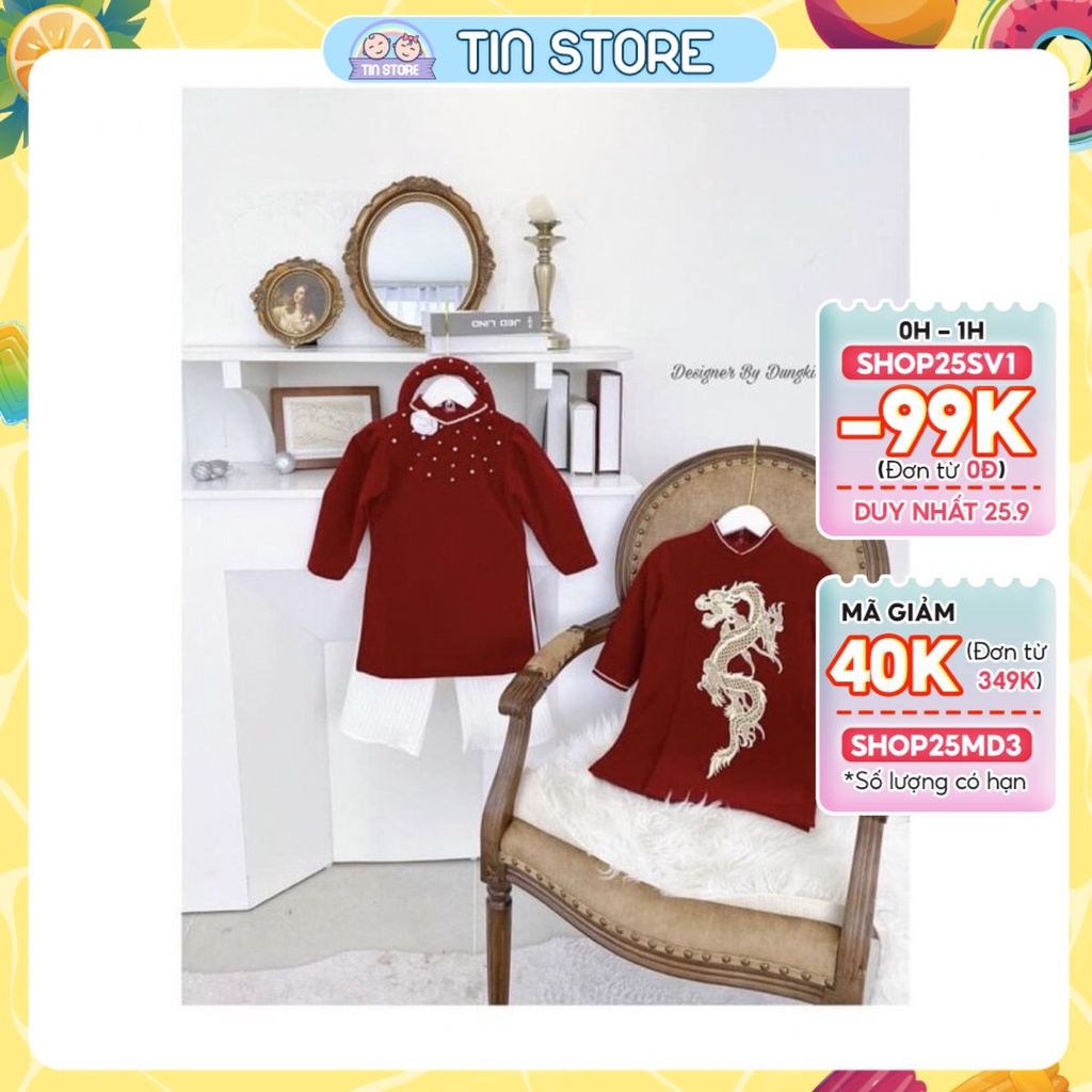Áo Dài Nhung Đỏ Tết 2021 Cho Bé Trai Và Bé Gái 8 Đến 28 Kg Tin Store