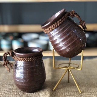 Bình gốm mộc nâu có dây