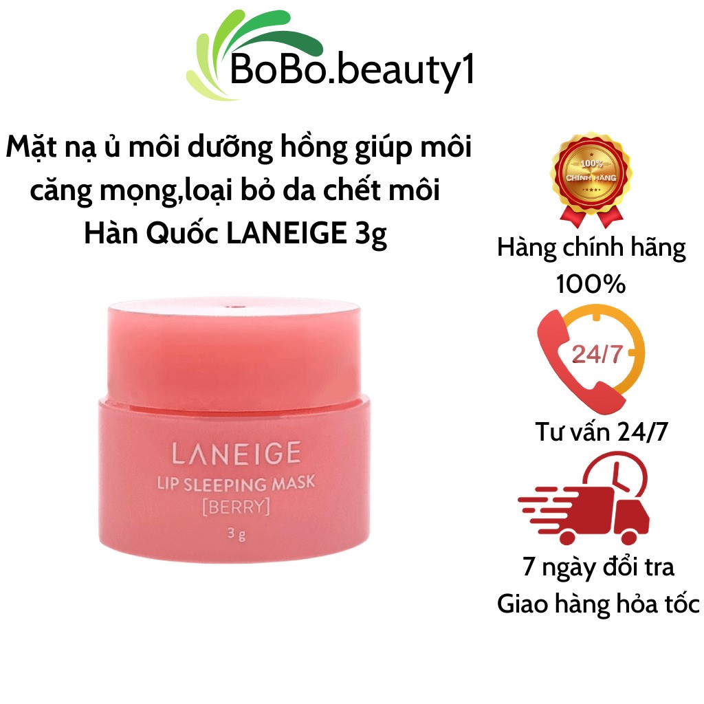 Mặt nạ ngủ môi LANEIGE Hàn Quốc dưỡng hồng cấp ẩm loại bỏ da chết giúp môi căng bóng mịn màng 3g