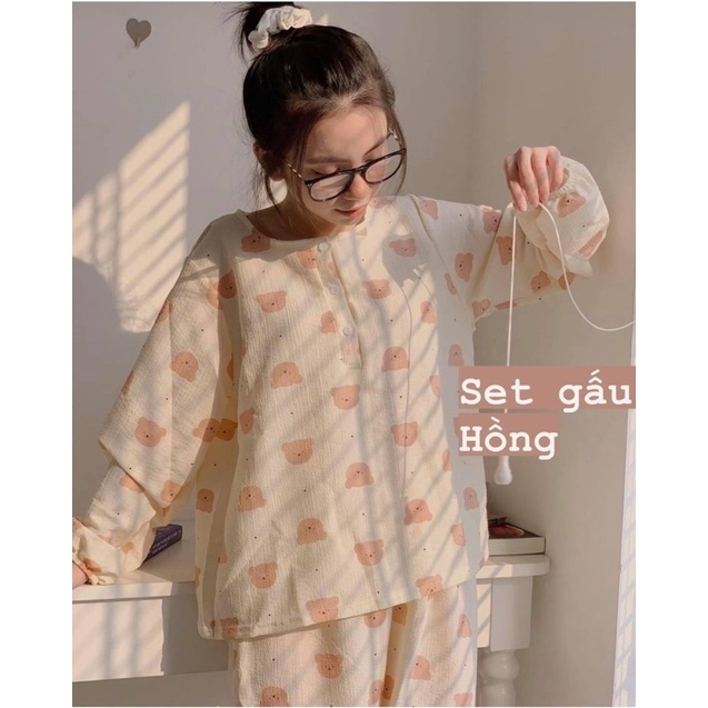 [Ảnh thật] Set bộ ngủ đũi xốp cổ trụ cúc tay bo chun cực xinh đủ màu