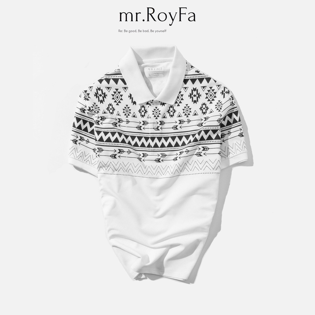 Áo thun POLO trắng in hoa văn Form slimfit ôm