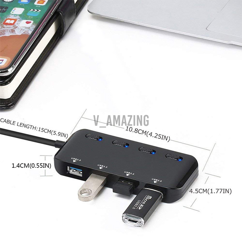 Hub Chia 4 Cổng Usb 3.0 Siêu Mỏng Có Công Tắc On / Off