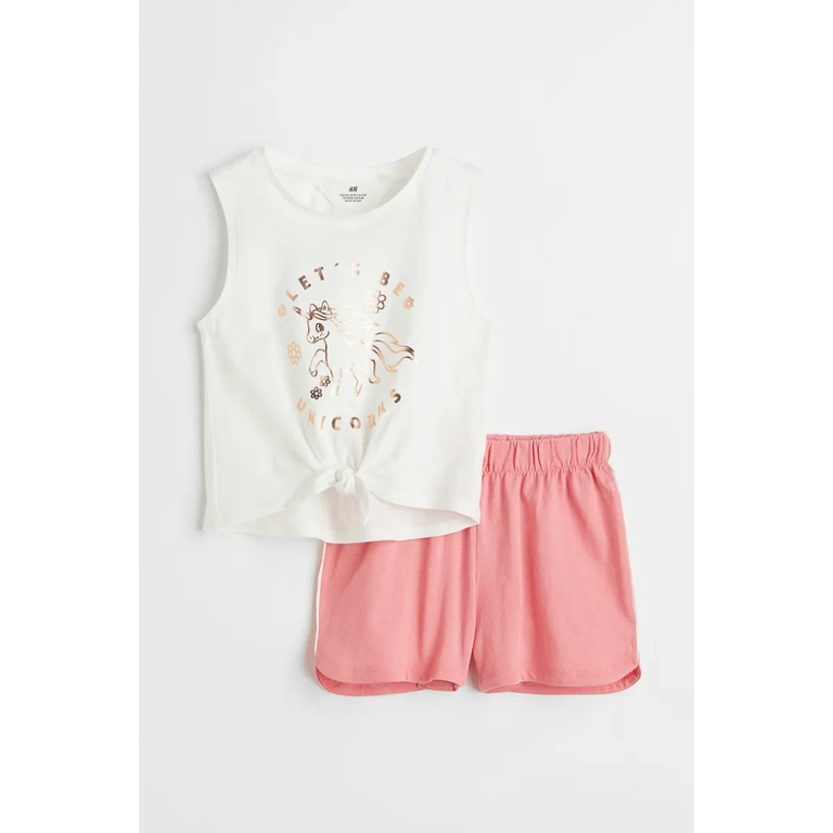 Set quần áo bé gái lớn hoa unicorn HM H&M_hàng chính hãng authentic