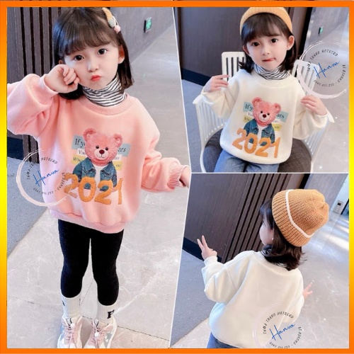 Bộ Nỉ Bông Dài Tay Dày Dặn Dành Cho Bé Gái Siêu Ấm Dễ Thương