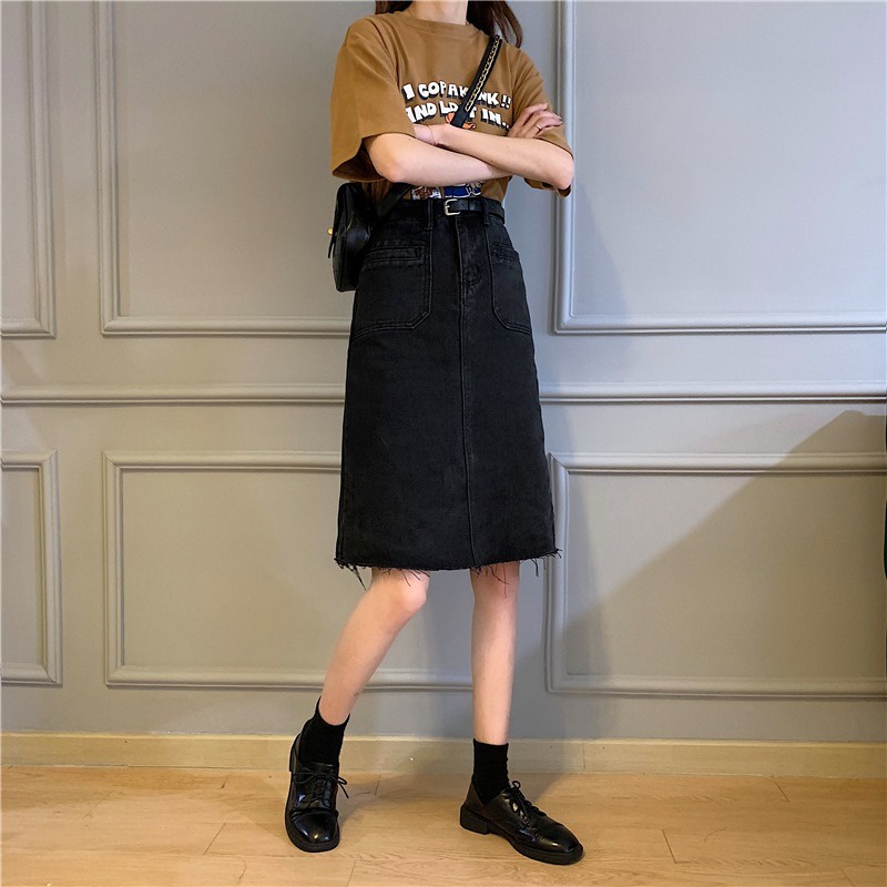 Chân váy jean SUXI dáng chữ A lưng cao màu sắc đơn giản thời trang xuân hè dành cho nữ