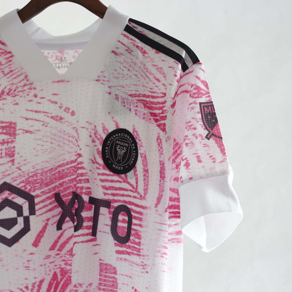 Set quần áo đá bóng Miami  màu hồng - bộ thể thao bóng đá nam ngắn tay vải gai lưới form âu Leaguestore
