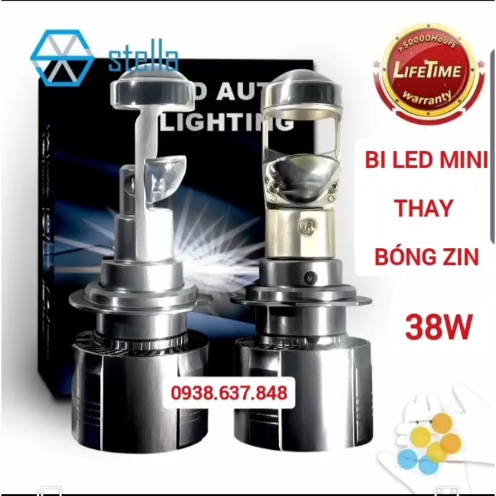 (Video thực tế) 1 cặp Đèn bi led Mini 38W - 6000k thay cho bóng đèn zin đủ chân: H4, H7, H11, HB3 9005, HB4 9006, 9012