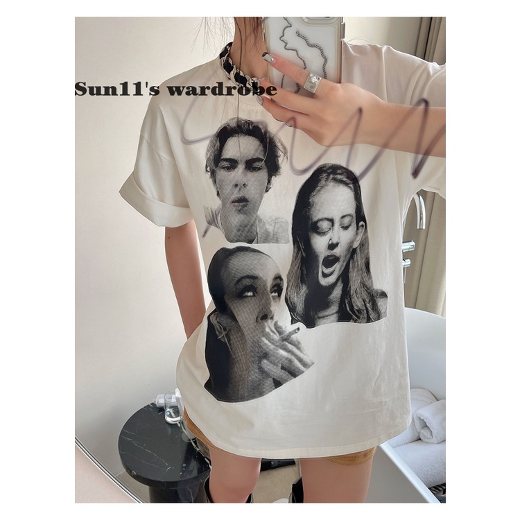 Áo Thun Ngắn Tay Cổ Tròn In Họa Tiết Phong Cách Retro Thời Trang Mùa Hè Dành Cho Nữ