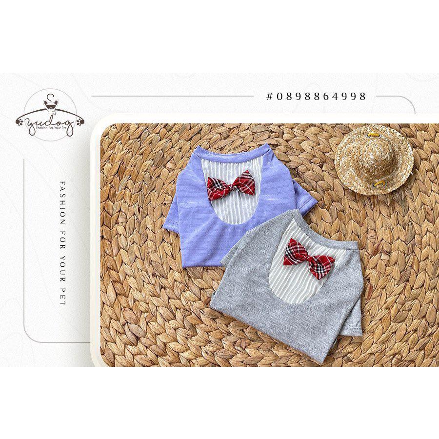 Áo thun có tay dập ly kèm nơ cho thú cưng yudog