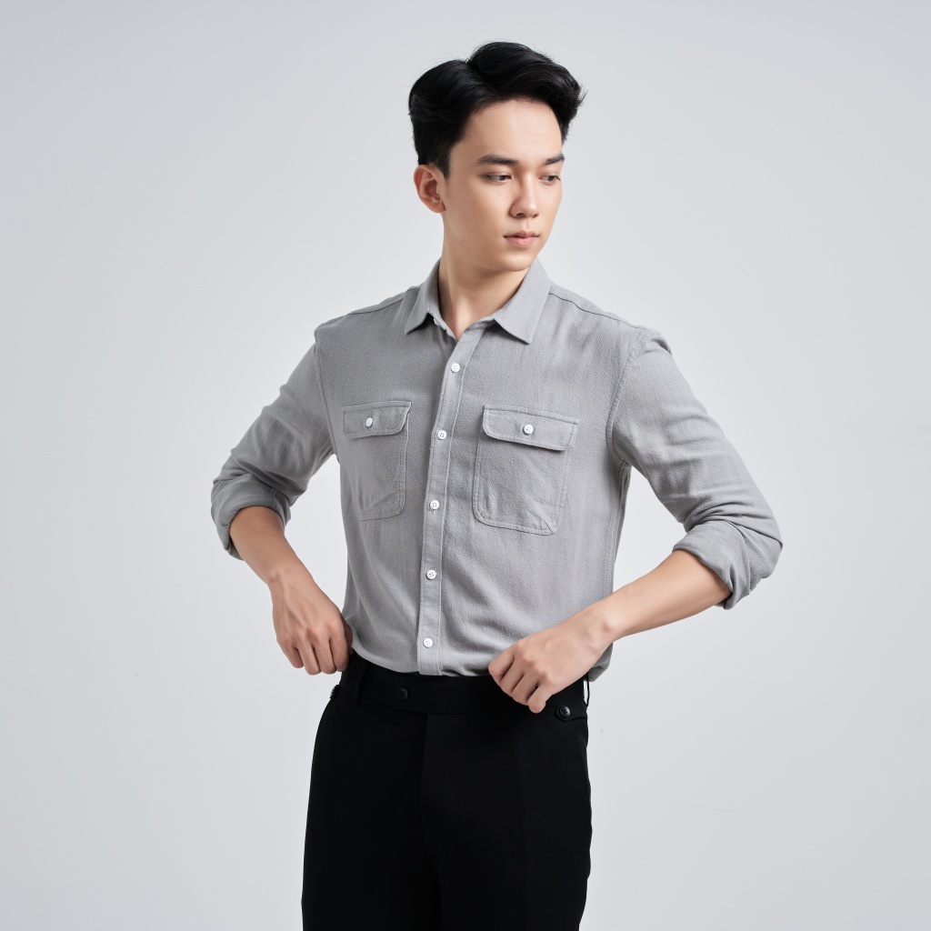 Áo Sơ Mi Nam KRIK Tay Dài Cổ Bẻ Có Túi Ngực Chất Vải Cotton Thoáng Mát 0074