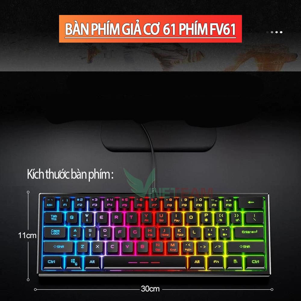 Bàn Phím Chơi Game Mini 61 Phím Nhỏ Gọn Led Rainbow Đổi Màu Với 3 Chế Độ Led