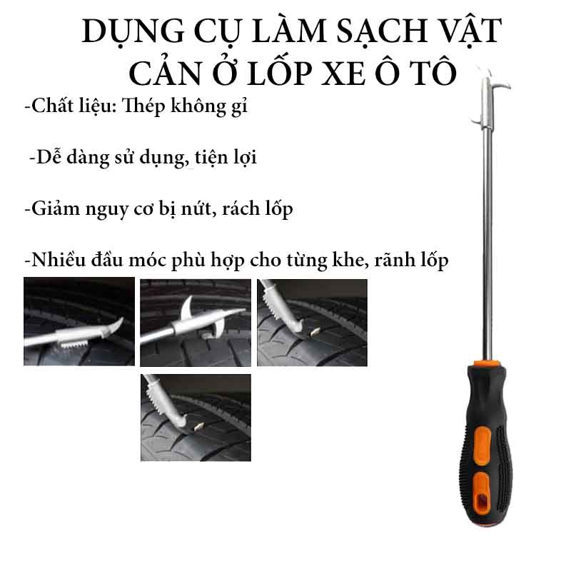 Dụng Cụ Móc Đá Dăm Lốp Xe Hơi Cậy Đinh Lốp Ô Tô Xe Máy Đa Năng Đầu Tua Vít 4 Cạnh CARZONÊ.TOP