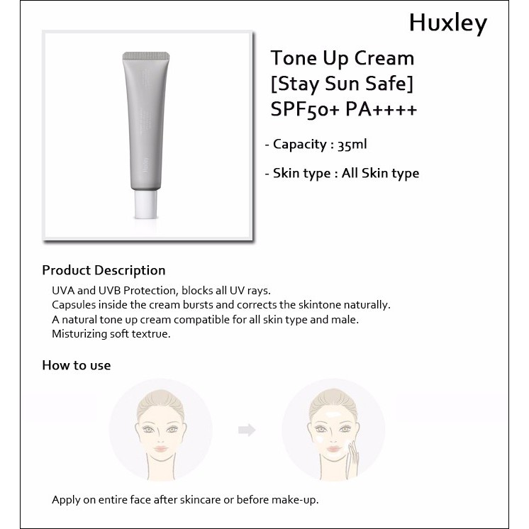 [CÓ HÓA ĐƠN LOTTEDUTYFREE] KEM CHỐNG NẮNG HUXLEY TONE UP CREAM STAY SUN SAFE 35ml date T7/22