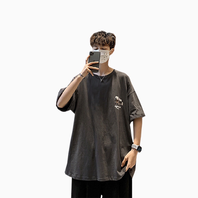 Áo phông nam chất cotton tay lỡ form rộng in hình cá tính