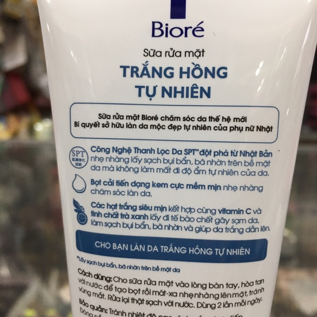 Sữa rửa mặt Bioré trắng hồng tự nhiên 100g