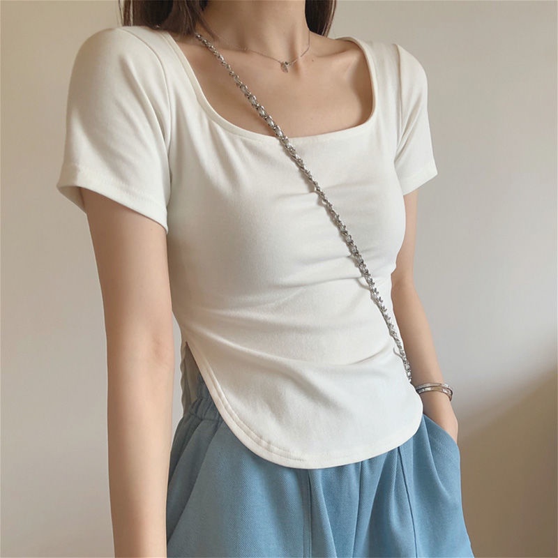 Áo thun RENJIANVSHENG 168520 tay ngắn màu trơn đơn giản kiểu dáng hợp thời trang