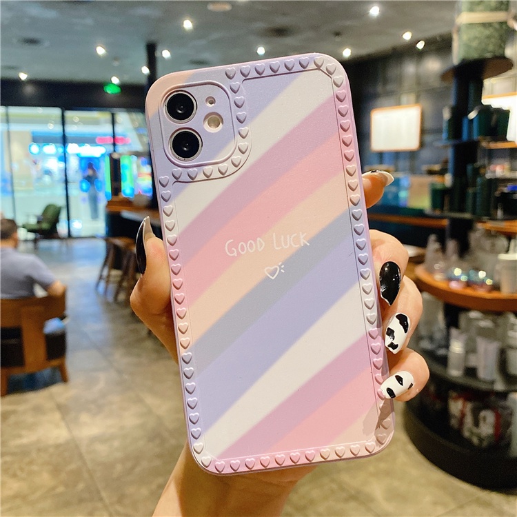 Ốp điện thoại mềm màu cầu vồng viền trái tim cho Iphone 6 6s 7 8 7plus 8plus X Xr Xsmax 11 12 | BigBuy360 - bigbuy360.vn