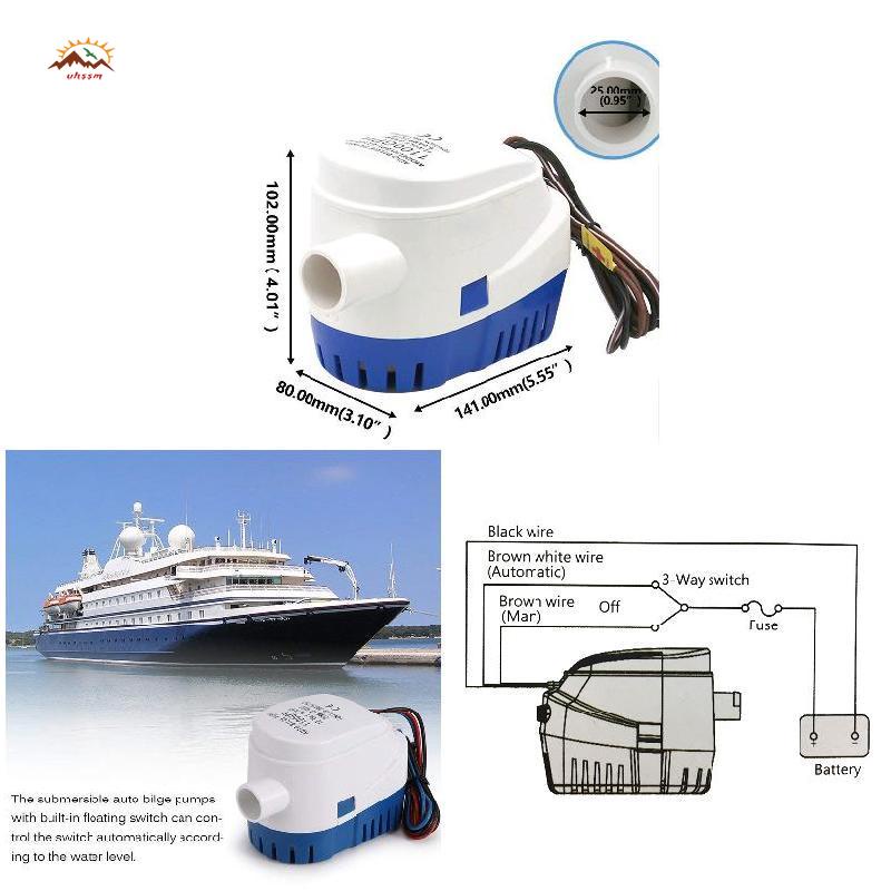 Máy Bơm Nước Tự Động 12V 1100GBH 12V 1100GBH Bilge Có Công Tắc Phao Nổi Tiện Dụng