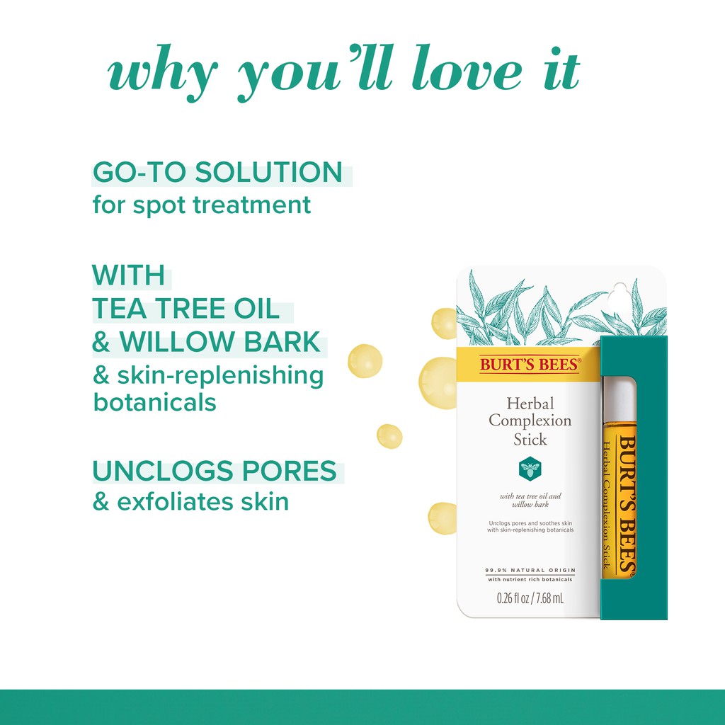 Thanh lăn tinh dầu chấm mụn tràm trà Burt’s Bees- Herbal Complexion Stick With Tea Tree Oil Burts Bee - 7.7ml | BigBuy360 - bigbuy360.vn