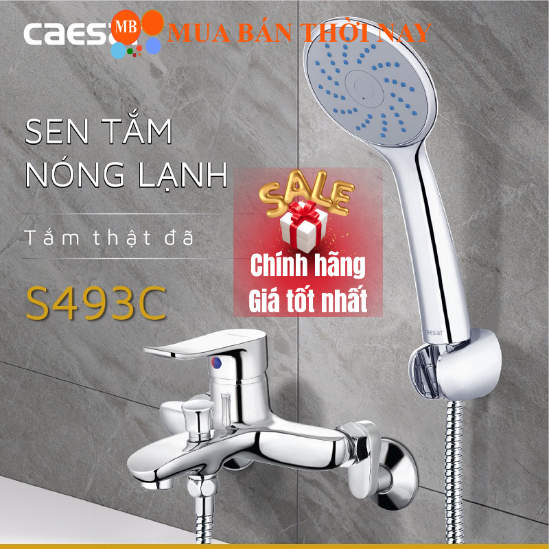 Vòi sen tắm nóng lạnh CAESAR S493C, tay sen 1 chế độ, voi hoa sen 2 đường nước, Cam kết chính hãng