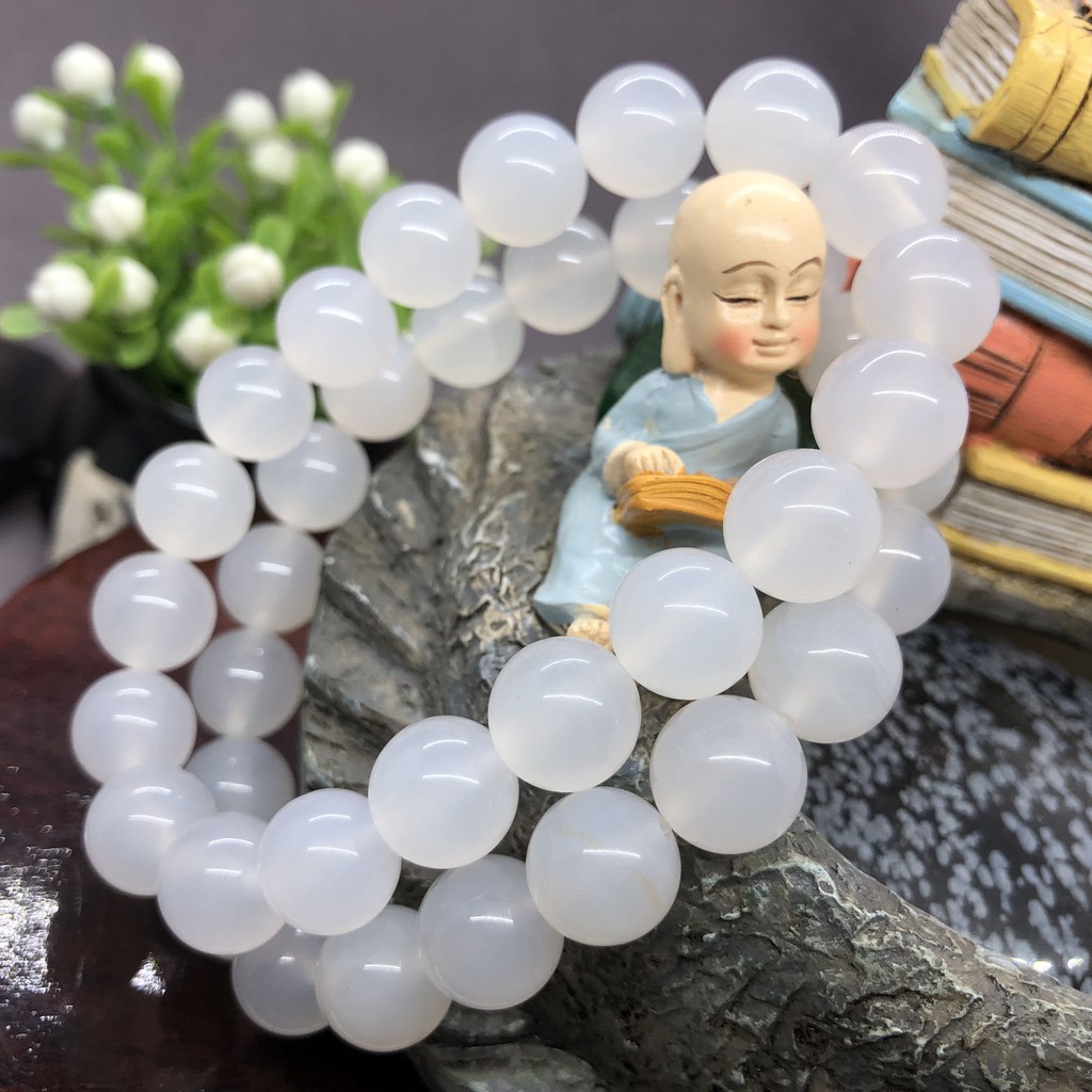 Vòng Tay Chuỗi Hạt Đá Mã Não Trắng Tự Nhiên 6 / 8 / 10 / 12mm