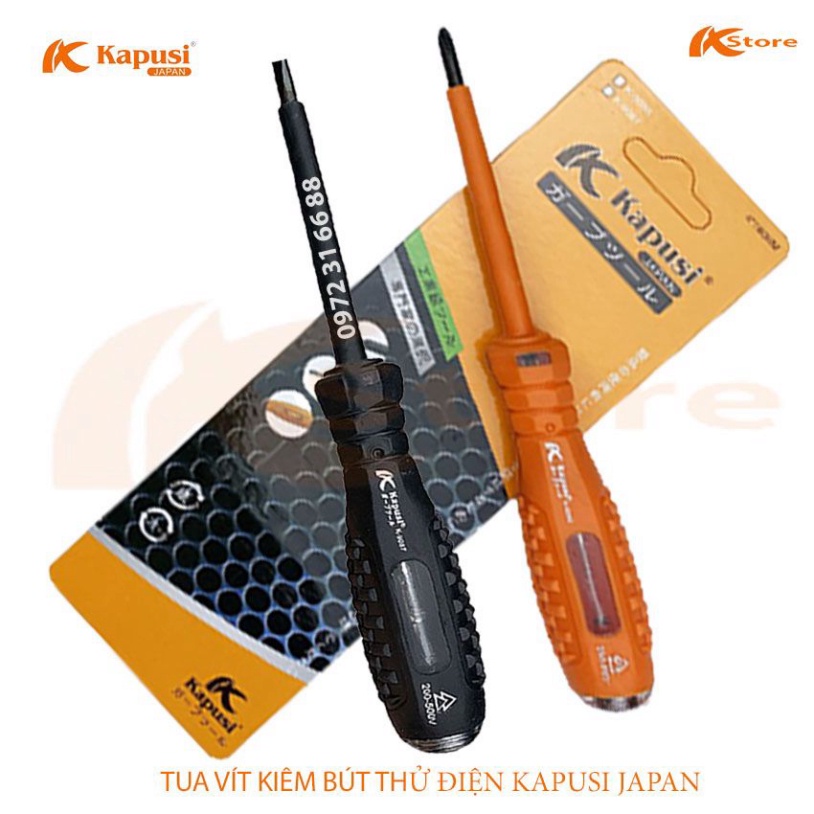 TUA VÍT CÁCH ĐIỆN KIÊM BÚT THỬ ĐIỆN KAPUSI JAPAN 200-500V 4x160MM, TÔ VÍT -  TUỐC NƠ VÍT KIỂM TRA DÒNG ĐIỆN