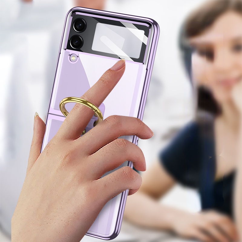 Ốp điện thoại HOCE trong suốt mạ điện bảo vệ camera có nhẫn đỡ cho Samsung Galaxy Z Flip 4 5G
