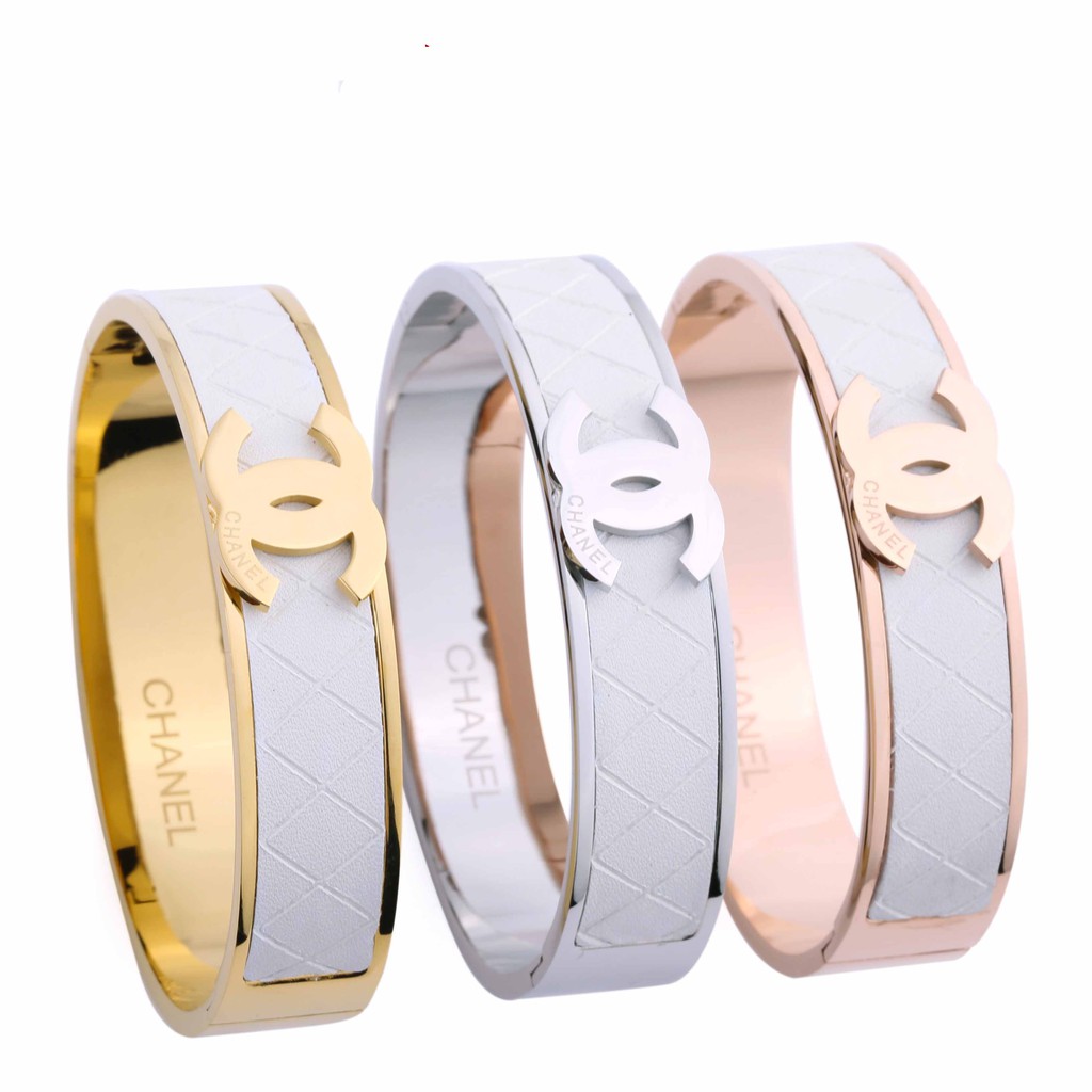 Vòng Tay Da Phối Thép Không Gỉ Mạ Vàng 18k Phong Cách Retro