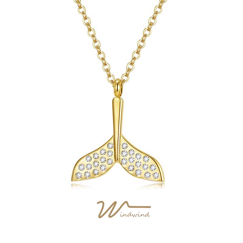 Vòng cổ Mạ Vàng 18K Mặt Hình Đuôi Cá Đính Đá Thời Trang Cho Nữ