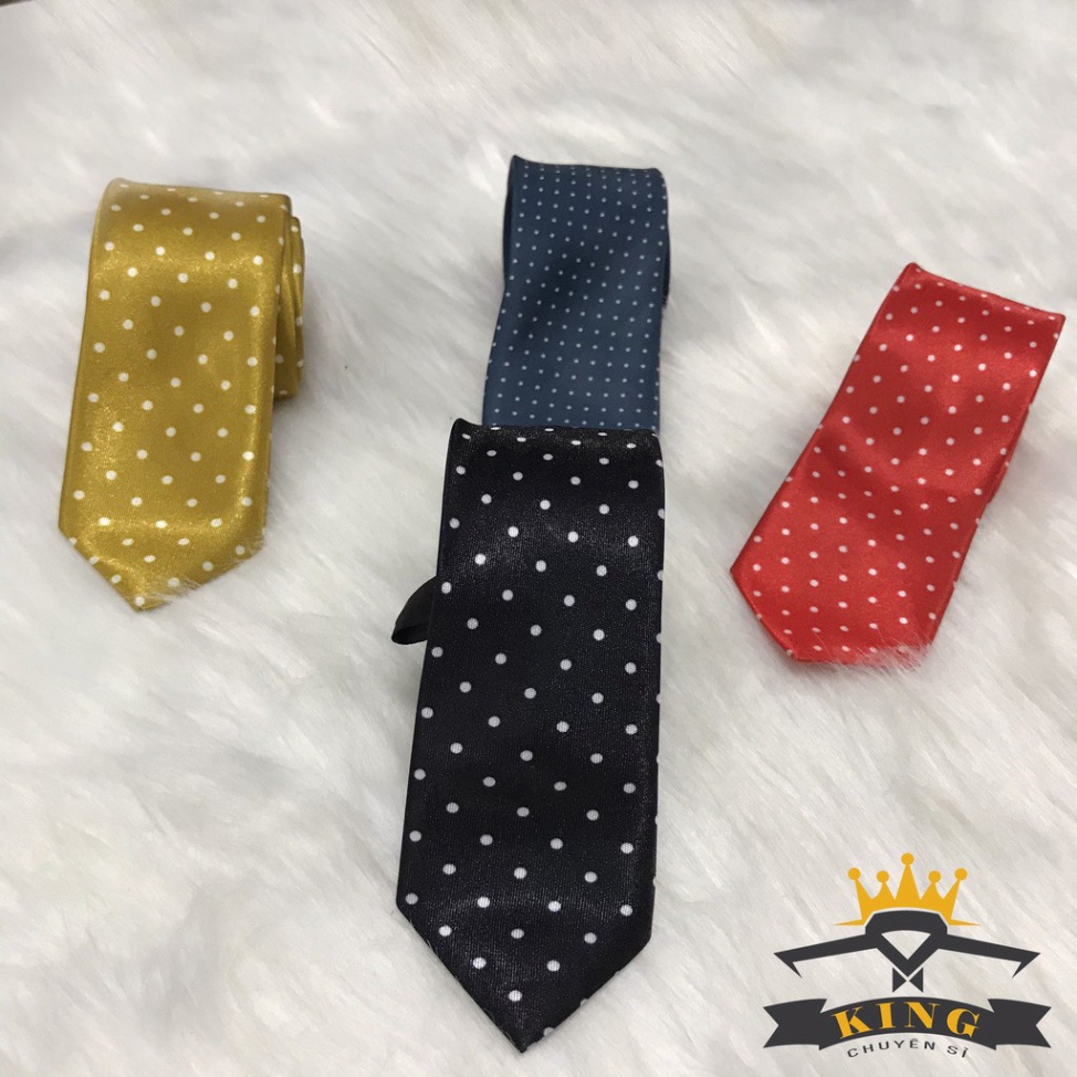 Cà vạt nam KING cavat chấm bi bản nhỏ 6cm vải silk lụa 100% cao cấp 3 Lớp  ( C41 )