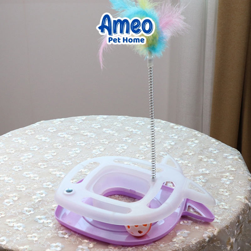 Đồ chơi chó mèo, Tháp banh chuông hình cá có lò xo lông vũ xinh xắn cực vui - Ameo Pet Home