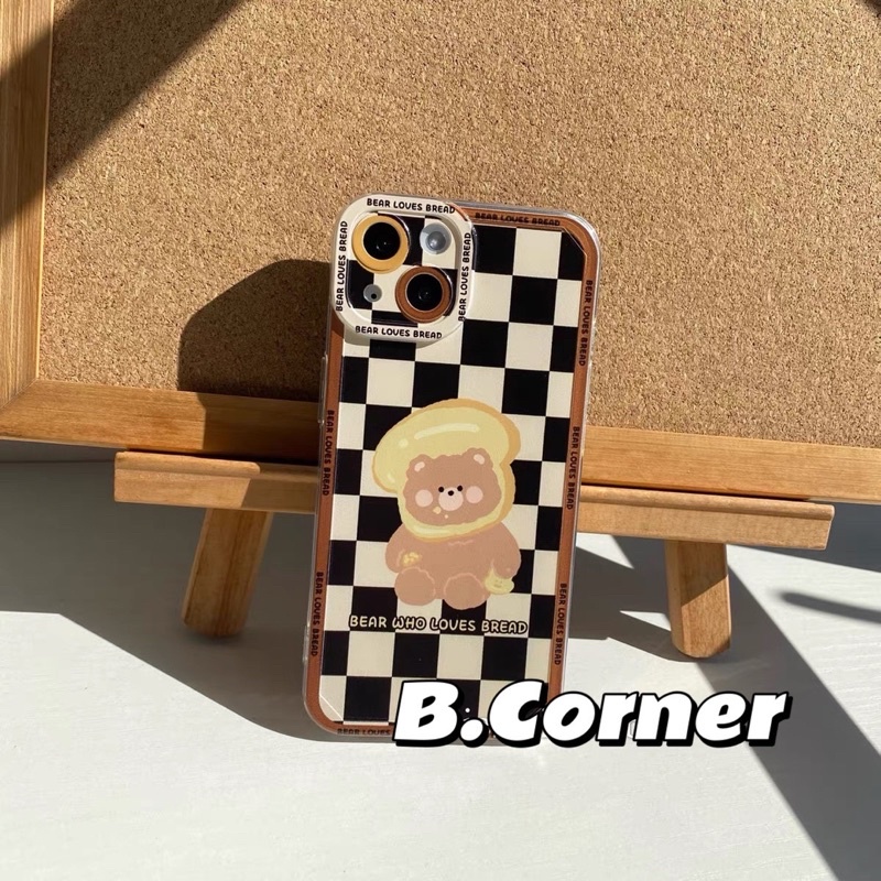 Ốp Điện Thoại Caro Đen Gấu Bánh - CAS2228