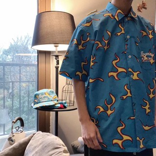 Áo sơ mi tay lỡ unisex LỬA VÀNG màu xanh