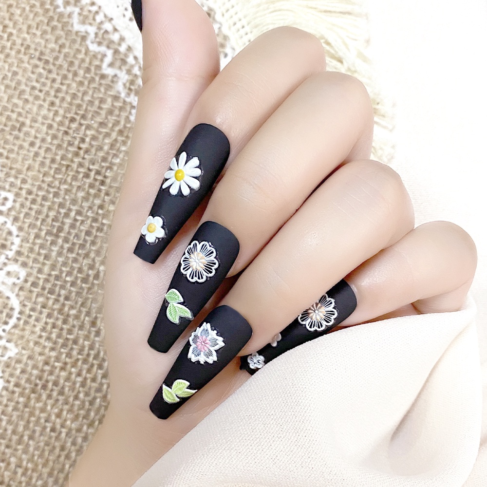 [Hàng mới về] Tờ miếng dán trang trí móng tay họa tiết hoa ren dập nổi 5d màu trắng