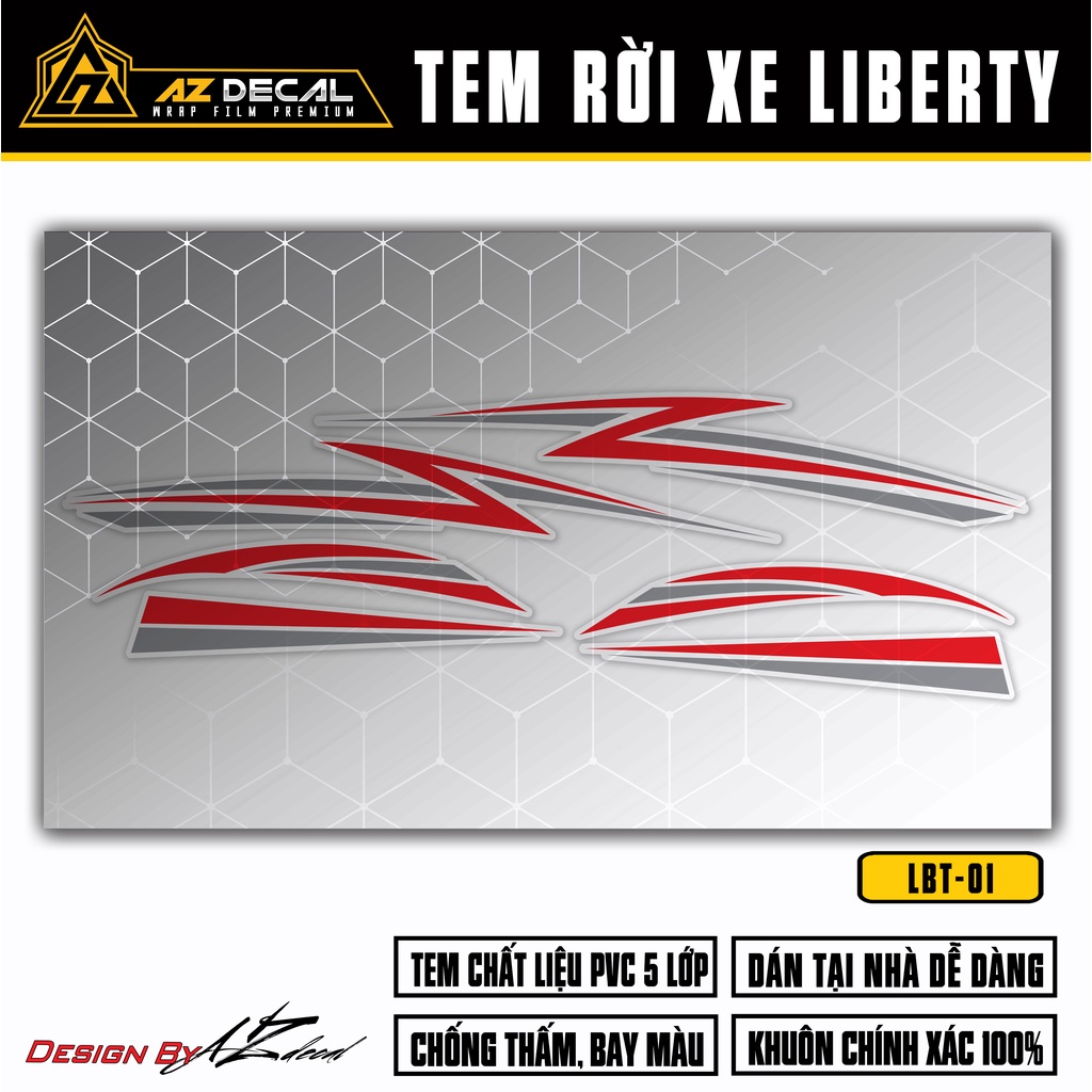 Tem Liberty 125 Thiết Kế Tem Chỉ | LBT-01 | Decal Dán Xe Máy Liberty Đỏ Đen Trắng Xám Chống Nước Bền Màu