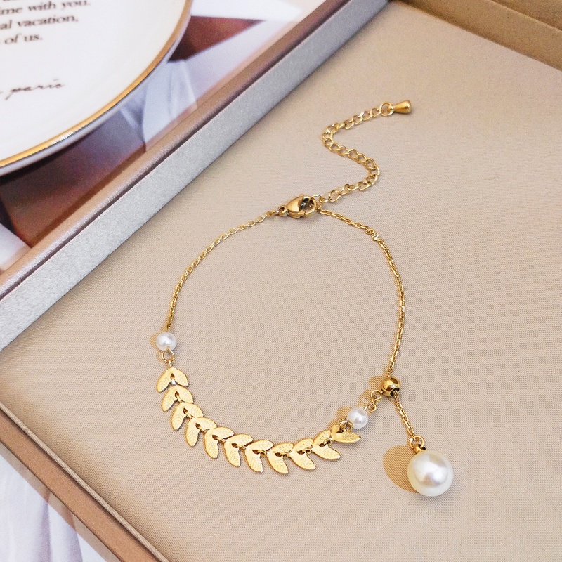 Vòng Đeo Tay Hình Lúa Mạch Đính Ngọc Trai Phong Cách Hàn Quốc Cổ Điển Thanh Lịch Dành Cho Nữ