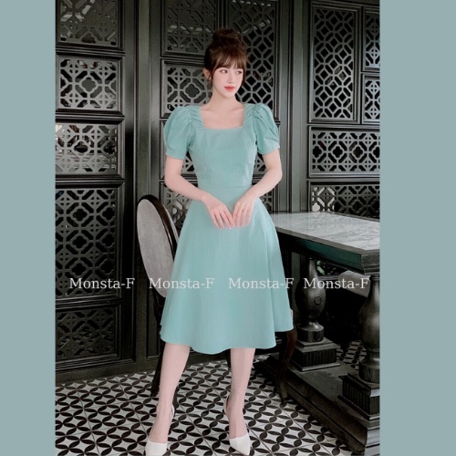 Váy Đũi Xước, Đầm nhúm vai, Đầm thời trang công sở Monsta- F