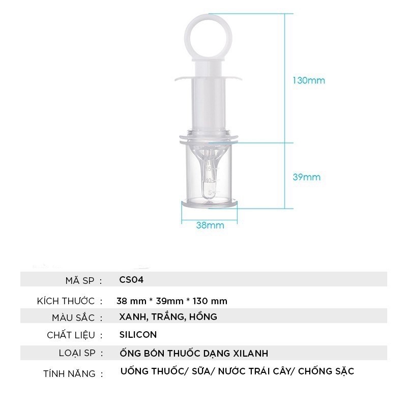 Xi lanh bón sữa, bón thuốc cho bé đầu silicon chống sặc