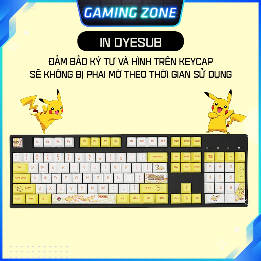 Keycap bàn phím cơ Pikachu Vàng nhựa PBT 110 phím siêu đẹp