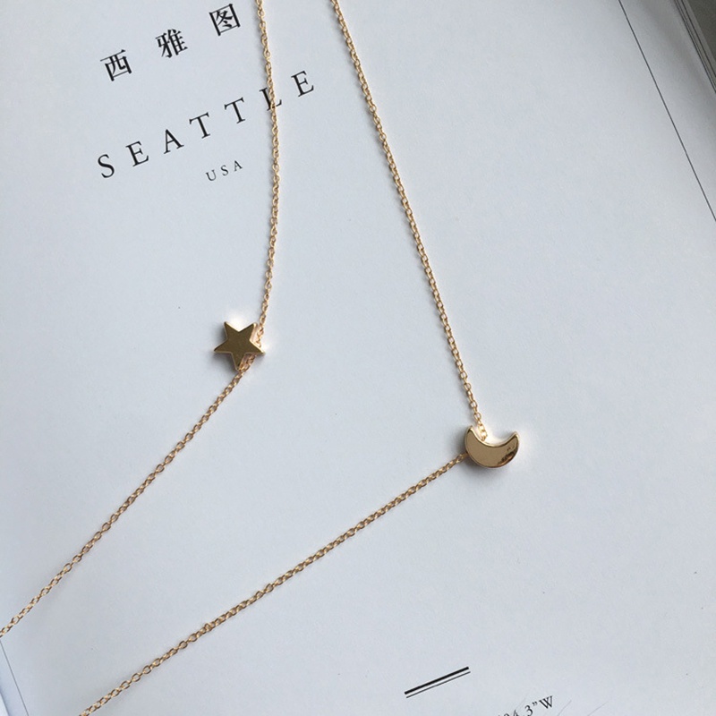 Vòng cổ hai lớp mạ bạc hình trăng sao thanh lịch