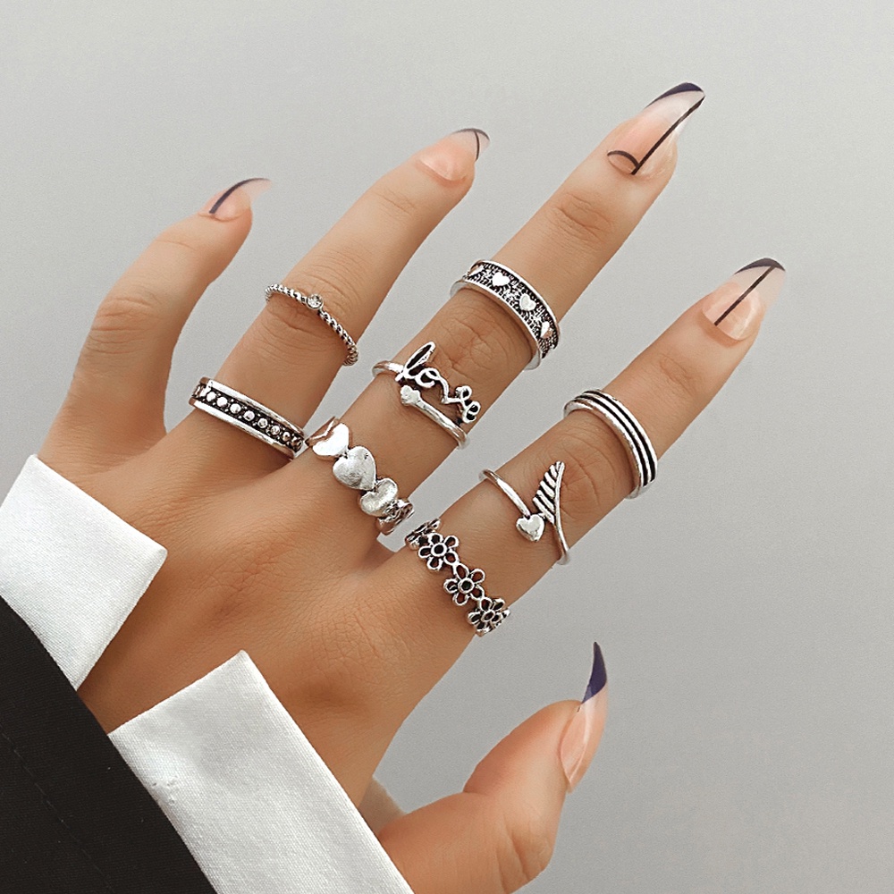 Bộ Nhẫn Bạc Nhiều Màu Sắc Phong Cách Cổ Điển Dành Cho Nam Và Nữ