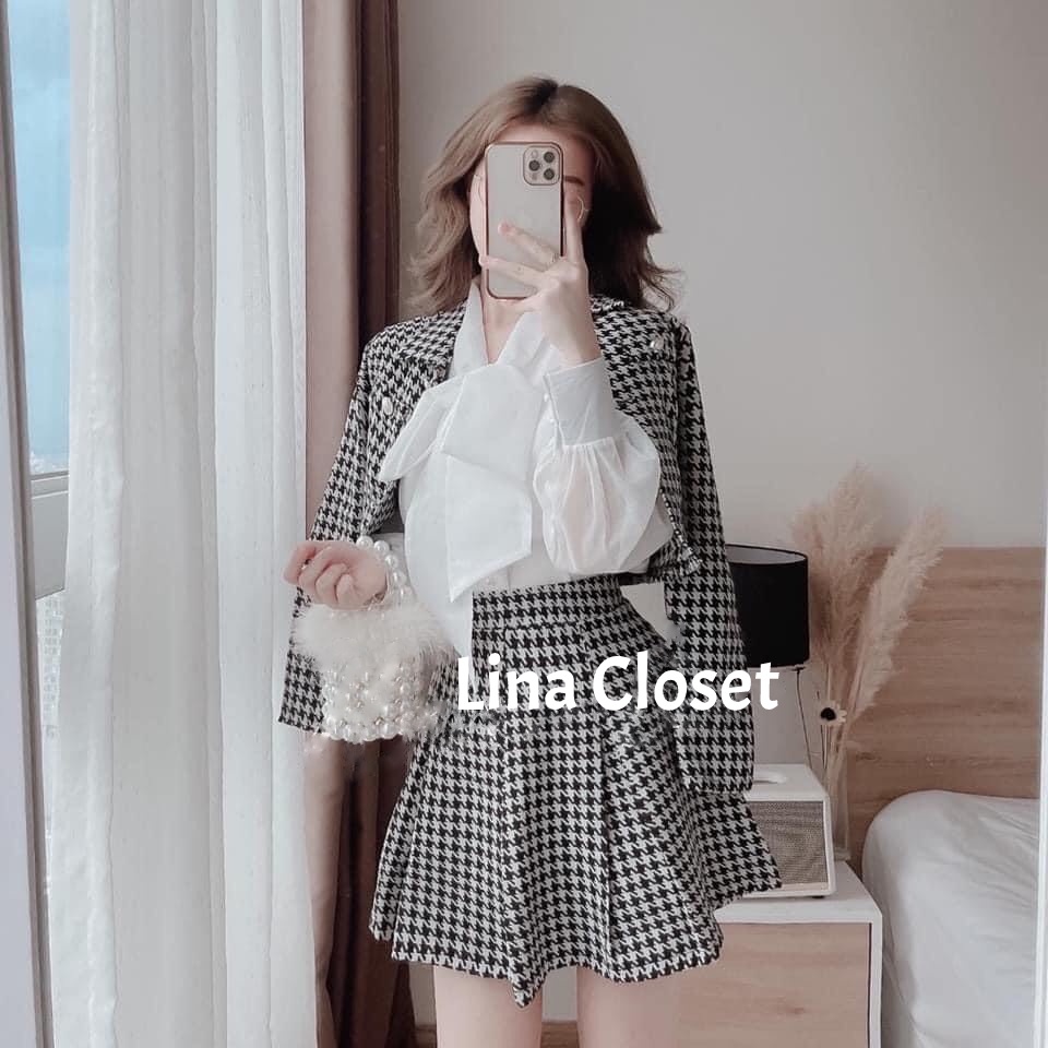 Áo sơ mi voan thắt nơ cúc ngọc tiểu thư