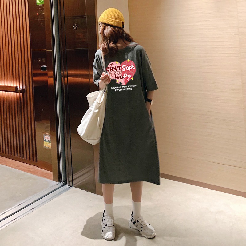 Đầm ZHELIHANGFEI mùa hè dáng dài qua gối rộng có túi chất liệu cotton