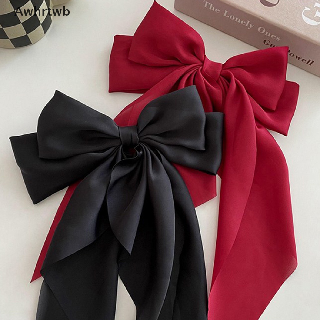 Kẹp Tóc Hình Nơ Ruy Băng Bằng Satin Màu Đỏ Phong Cách Retro Mới