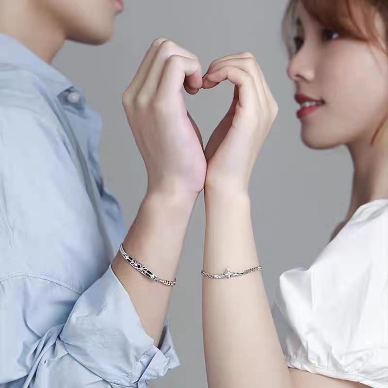 vòng tay đôi nam nữ Cặp Vòng Tay Bạc 925 Khắc Chữ princess and knight Thời Trang Dành Cho Nam Và Nữ